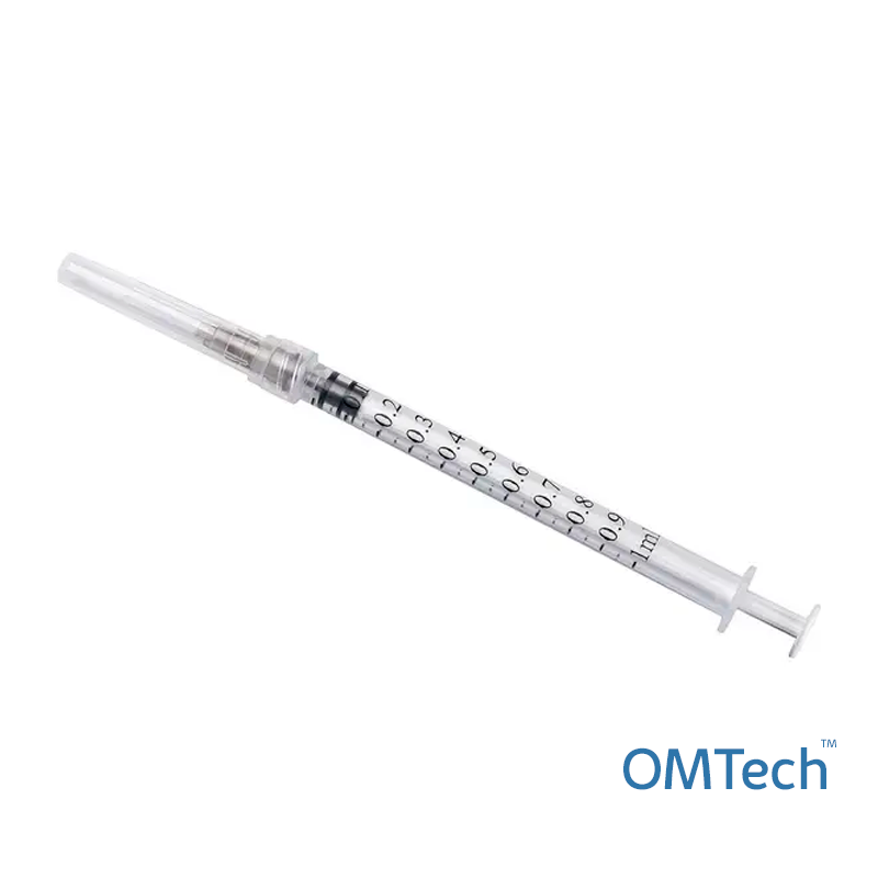 Шприц ін’єкційний 3-х компонентний одноразовий стерильний OMTech™ 1 мл, Luer Lock з голкою 0,45 мм x12 мм (26G )